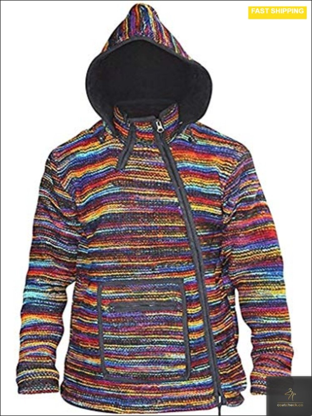 Men's Wool Blend Jacket with Hood, Tie Dye Print, Fleece Lined